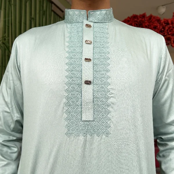 Light Silver or Pastel Blue Shade Color Men's Panjabi | Code -7016 - Image 2