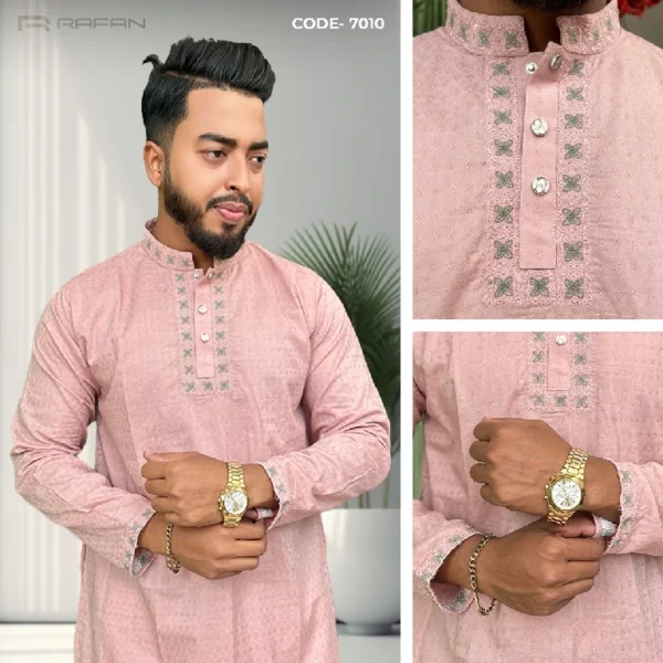 Pastel Pink Color Men's Panjabi | Code -7010 - Image 2