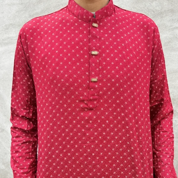 Maroon Dots Color Men's Panjabi | Code -7033 - Image 2